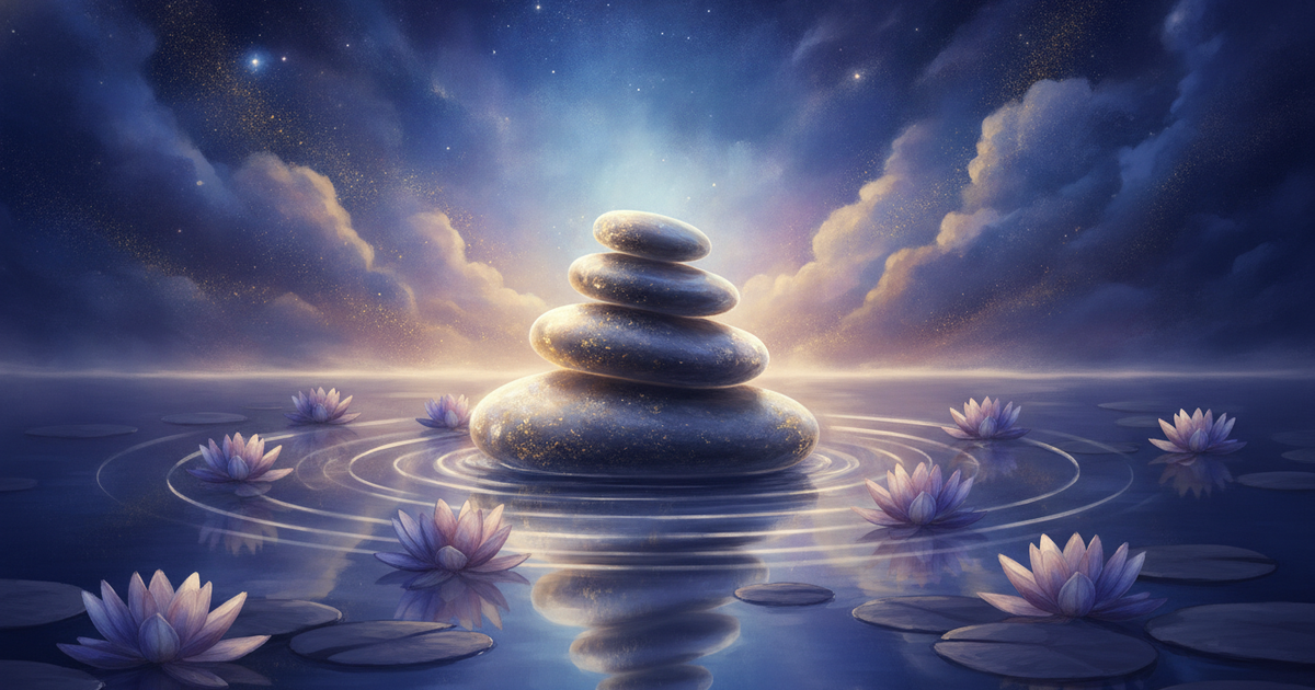 Meditação para o estresse: cena cósmica de calma e paz interior