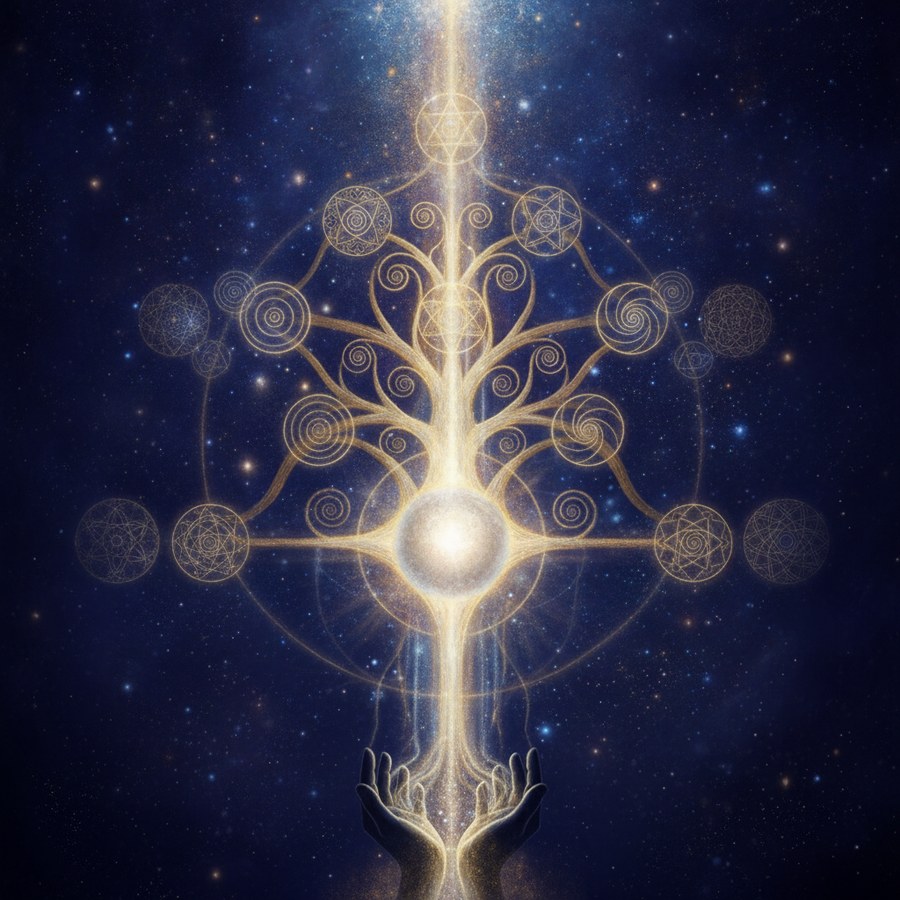 Árvore da Vida com Yesod, a nona esfera, iluminada: o Portal Cabalístico do 9